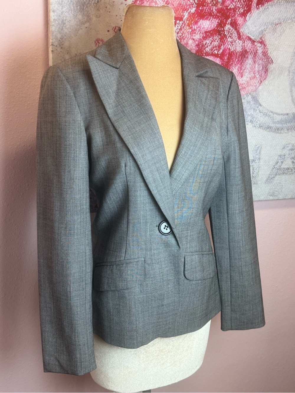 Trina Turk Vintage Women's Gray Tailored Single-Button Wool Blazer